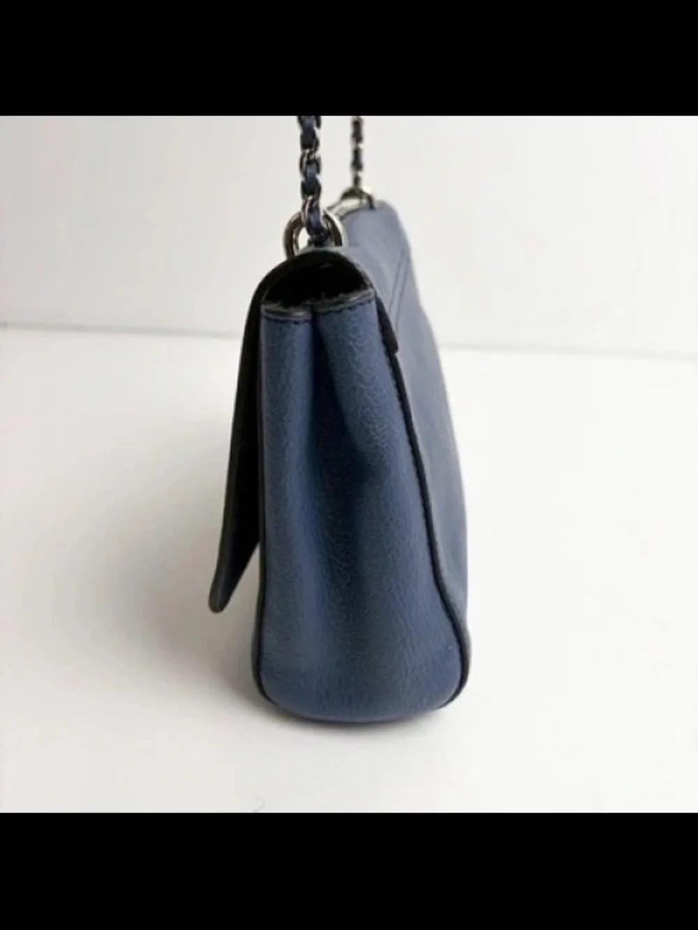 Mulberry Navy Blue Leather Crossbody with Silver Chain